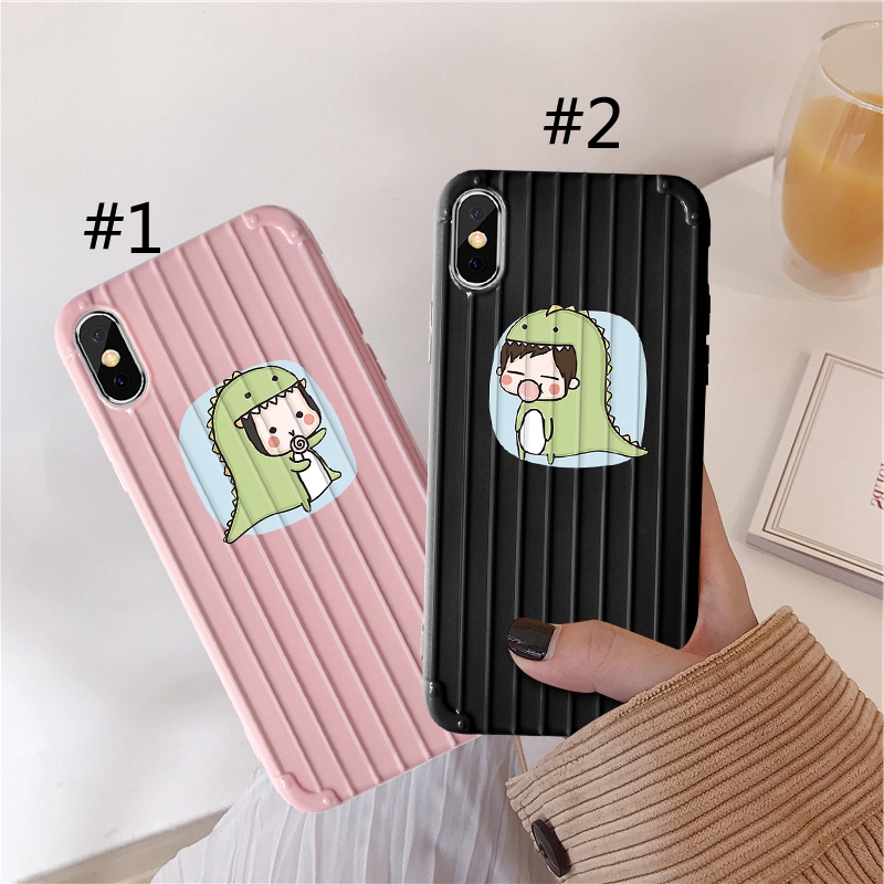 Ốp điện thoại silicone kiểu sọc phối hình khủng long Kawaii cho điện thoại iPhone 6 6s 7 8 6plus 8plus XR X XS XSMax