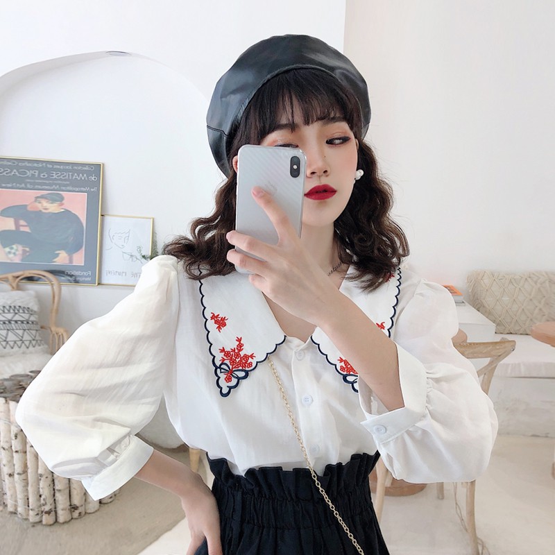 ( Sẵn 10 ) Áo sơ mi tiểu thư ulzzang AK813 kèm ảnh thật mẫu 1