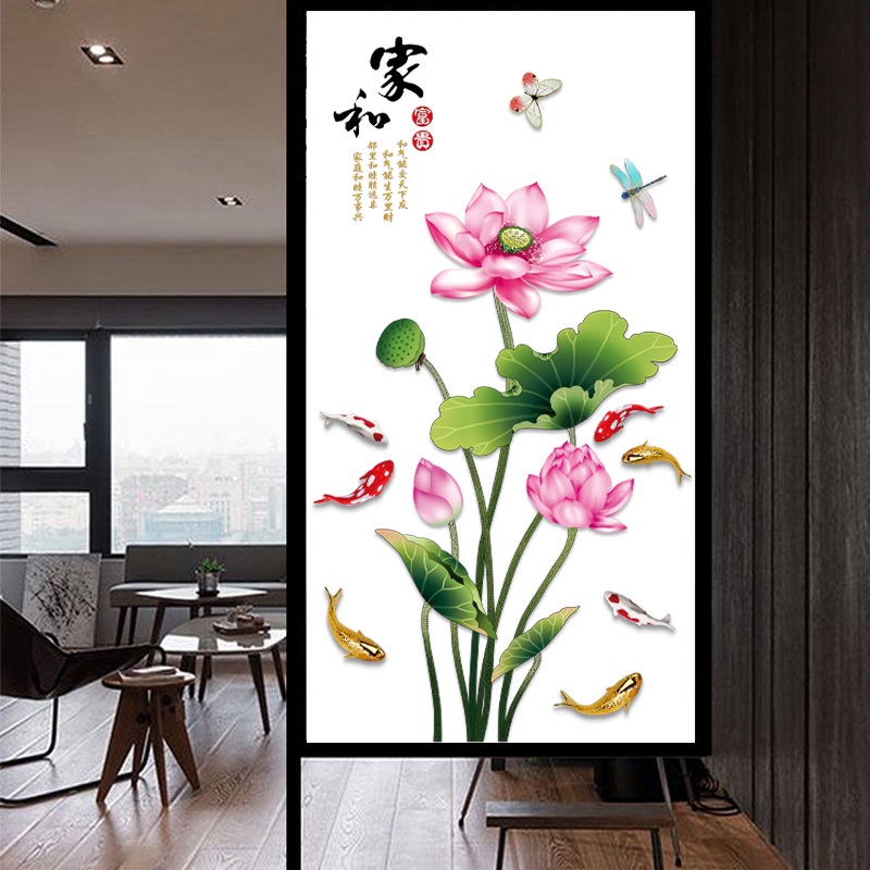 Decal dán tường Hoa sen hồng mới 3D 04