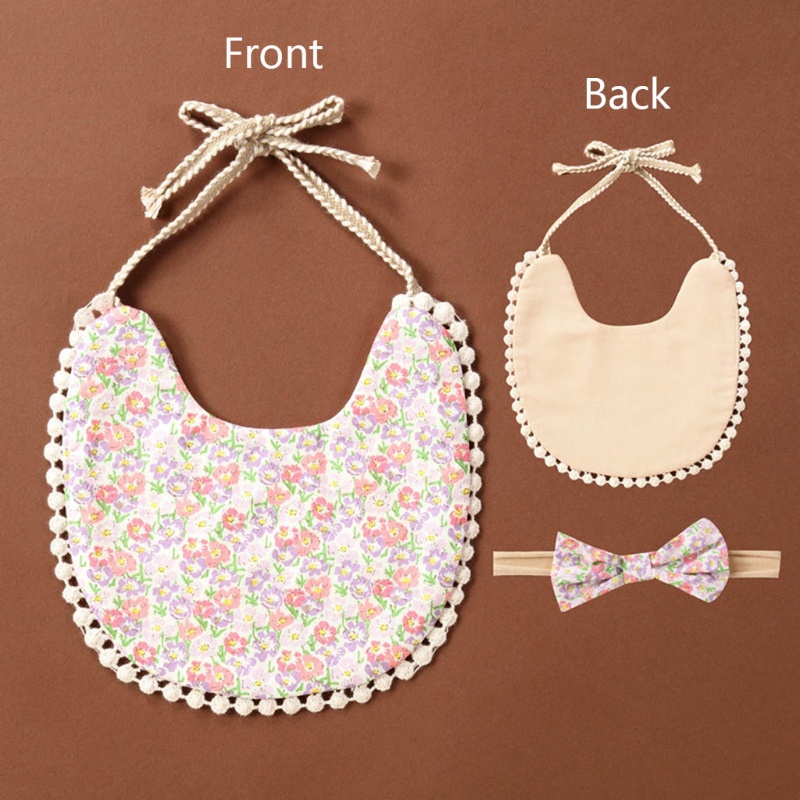 Bộ Khăn Choàng Cổ Và Yếm Ăn Bằng Cotton Lanh In Họa Tiết Thắt Nơ Xinh Xắn Cho Bé