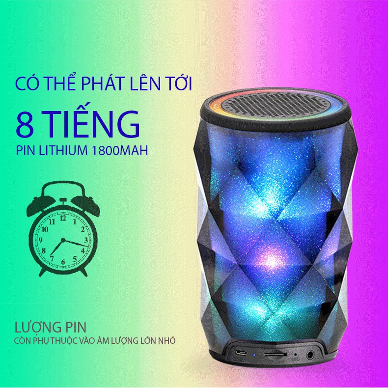 Loa bluetooth 7 màu, phát đèn thay đèn ngủ, pin trâu