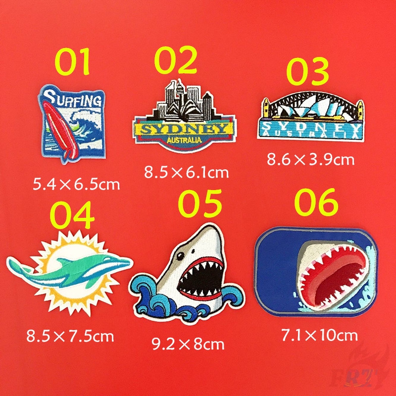 Miếng vá trang trí dạng ủi/thêu hình cá mập nhiều màu