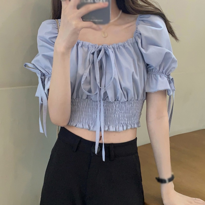 Áo Thun Crop Top Tay Ngắn Cổ Vuông Màu Sắc Đơn Giản Dành Cho Nữ