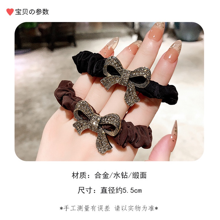 Dây Cột Tóc Cao Su Bản Lớn Thắt Nơ Đính Đá Màu Đen Phong Cách Hàn Quốc