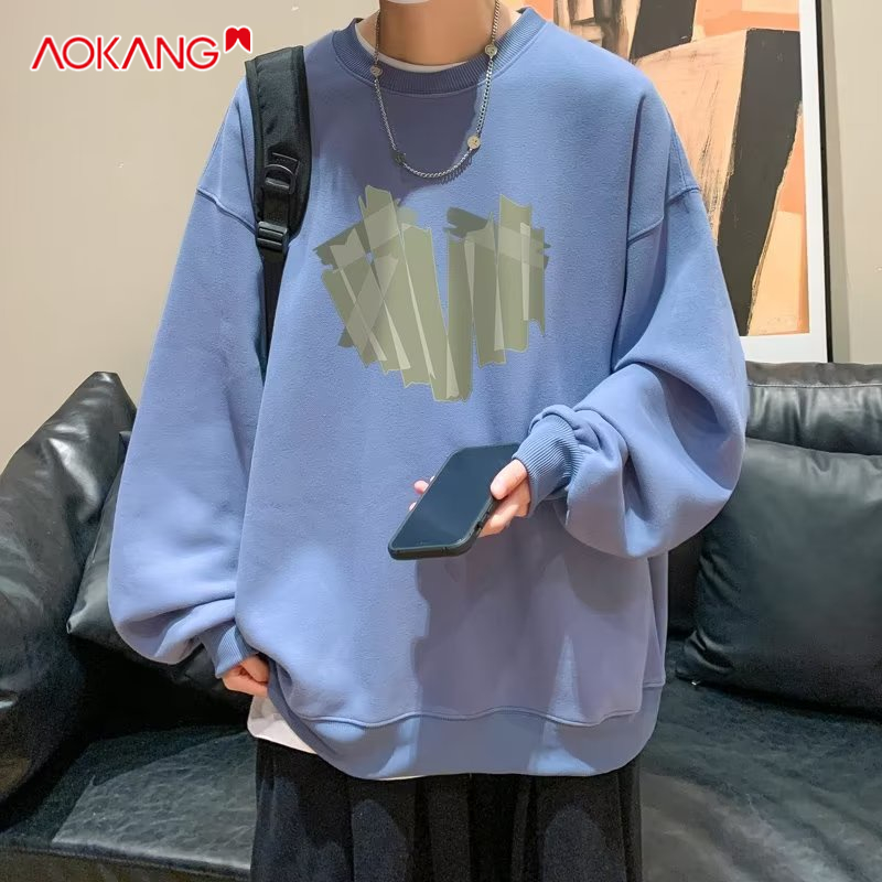 Áo sweatshirt nam AOKANG tay dài cổ tròn in hình trái tim đơn giản thời trang