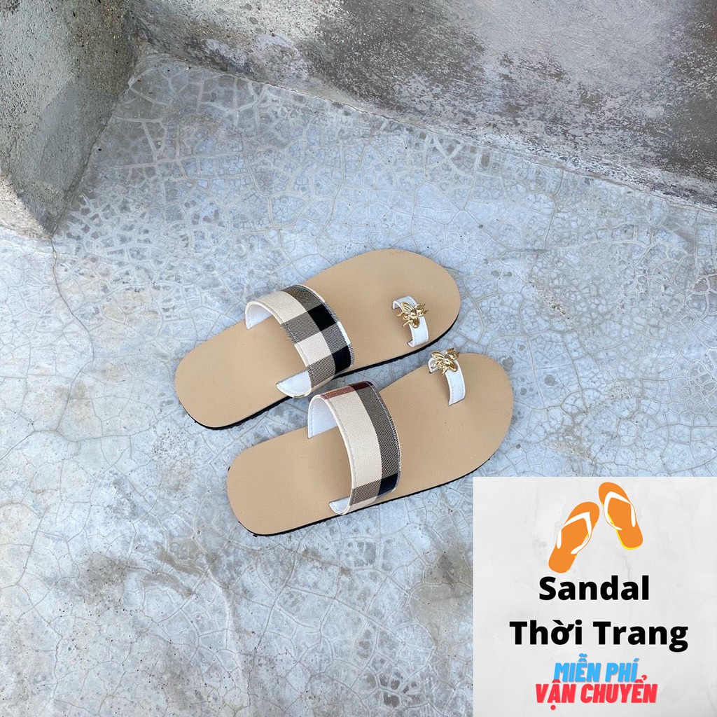 Dép sandal nữ xỏ ngón đế cứng kem, sandalthoitrang full size 30-44