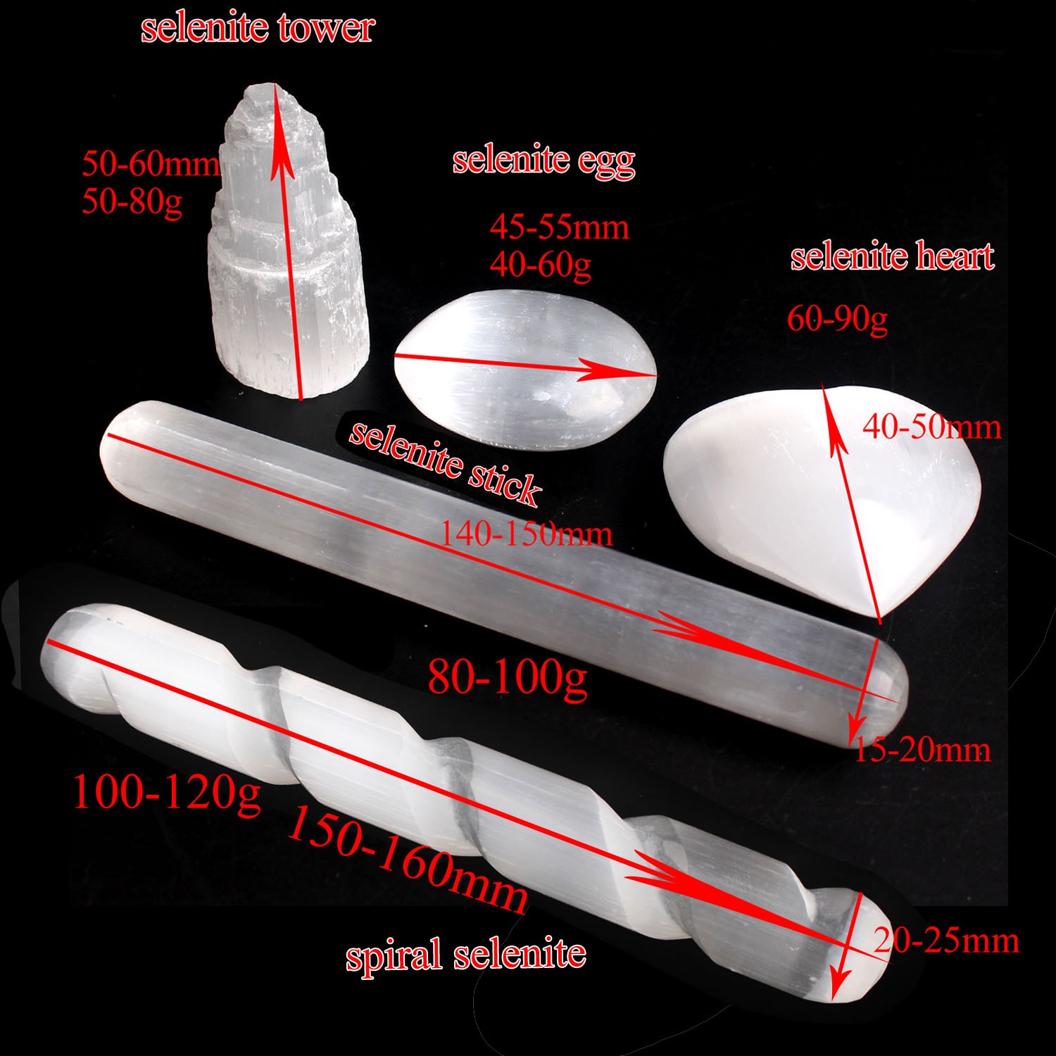 1 Tháp Selenite Gypsum Palm Tumbled Đá Thạch Anh Hình Trái Tim Màu Trắng Trong Suốt