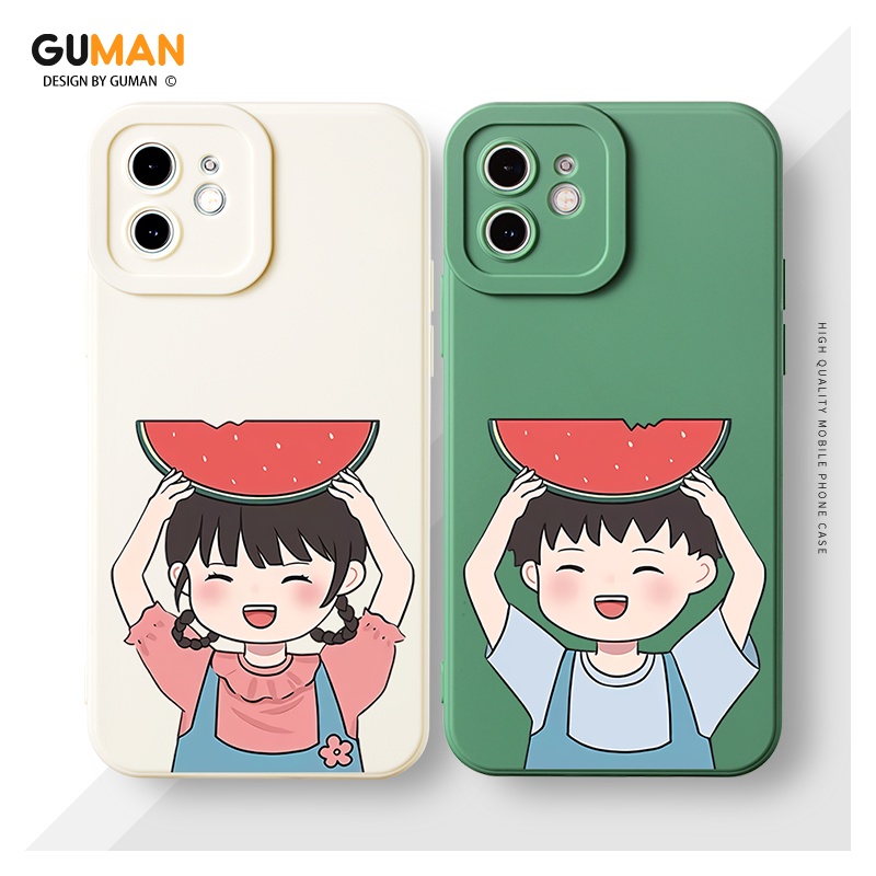 Ốp Điện Thoại GUMAN silicon mềm chống sốc viền vuông nam nữ độc lạ ngộ nghĩnh hoạt hình cặp đôi dễ thương đẹp cho iPhone 13 12 11 Pro Max SE 2020 X XR XS 8 7 ip 6S 6 Plus kute XYM746