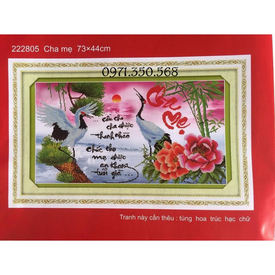 Tranh thêu thư pháp Cha Mẹ 222805-73x44cm