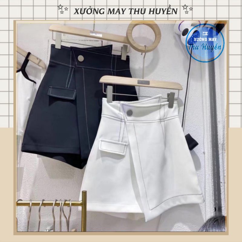 Quần Giả Váy Cạp Chéo Viền Chỉ Nổi siêu xinh, quần giả váy dáng chữ A teen