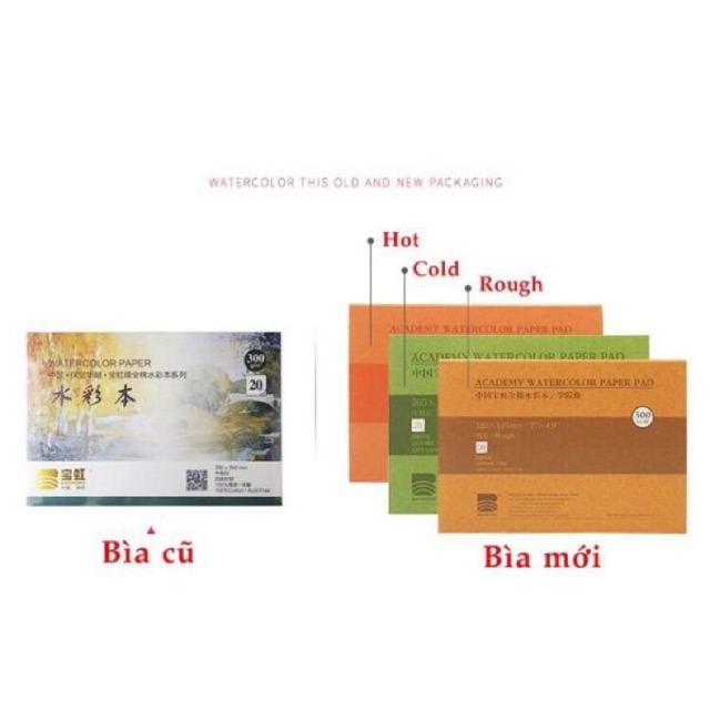 Sổ vẽ màu nước BaoHong vân hot/cold/rough 100% cotton