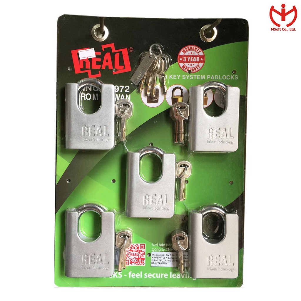 [Q5.HCM] Bộ 5 ổ khóa chống cắt REAL AC 65 thân kẽm rộng 65mm chìa chủ Master Key - MSOFT