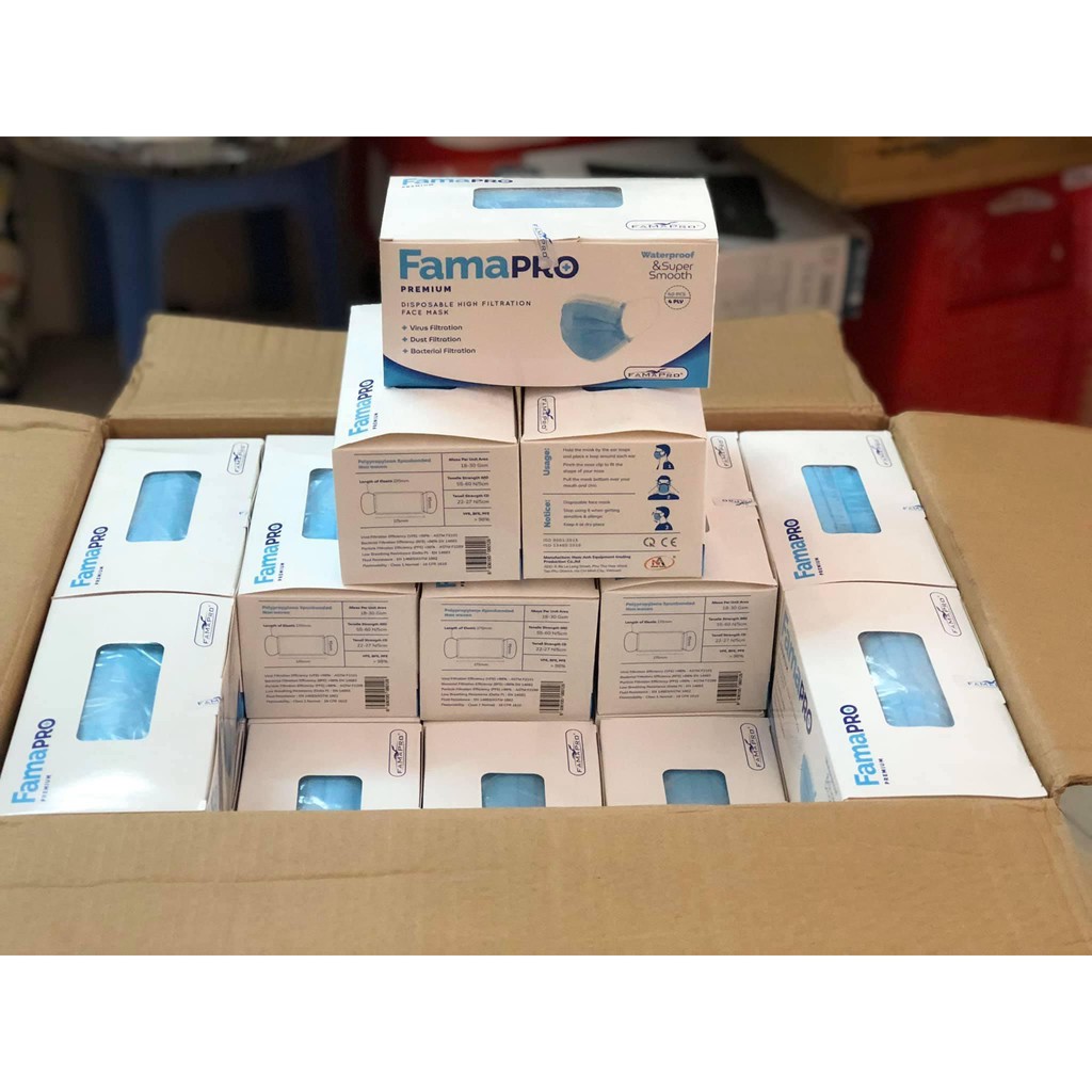 Khẩu trang y tế cao cấp 4 lớp kháng khuẩn Famapro  hàng xuất khẩu Châu Au ( 40 cái/ túi/ hộp )