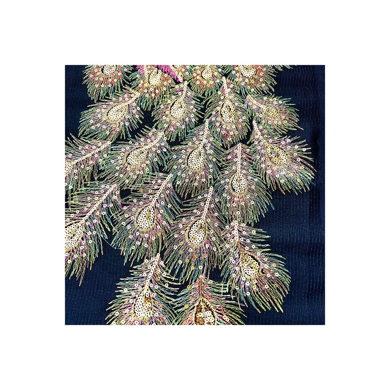 Miếng Vải Ren Thêu Hình Hoa Mẫu Đơn / Chim Công / Chim Công Đính Kim Sa Lấp Lánh 70 * 30CM Trang Trí Váy Cưới