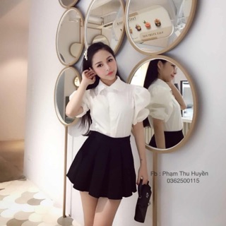 Áo sơ mi trắng tay bồng cổ ren