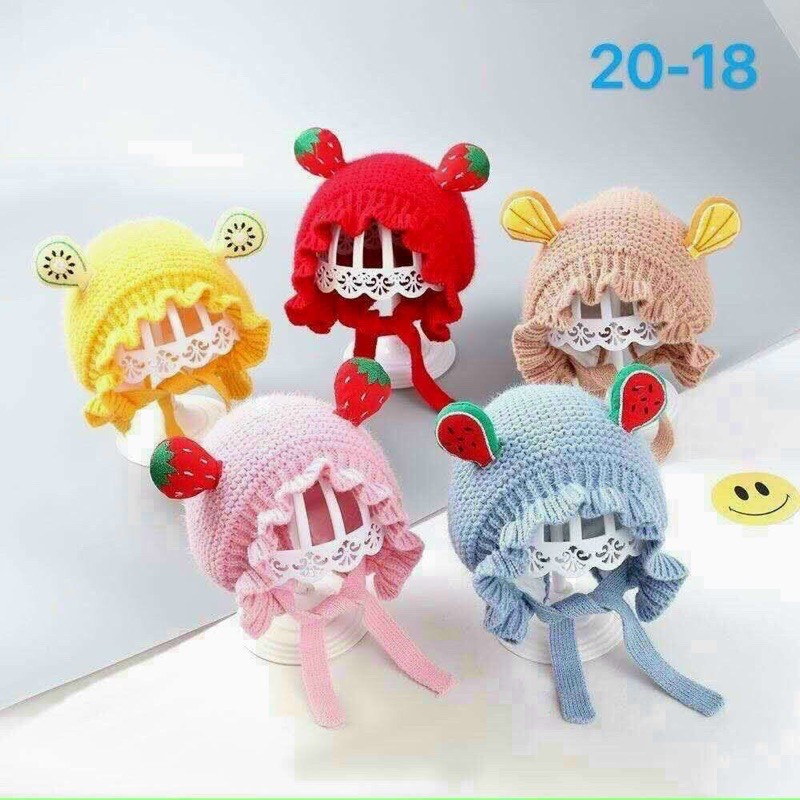 Mũ len trái cây có dây buộc cho bé