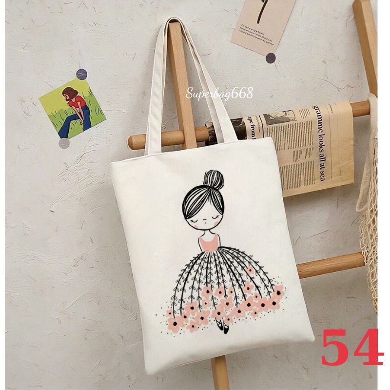 Túi tote túi vải canvas Hàn Quốc đựng vừa A4 laptop đi chơi đi học Superbag668 HQ215