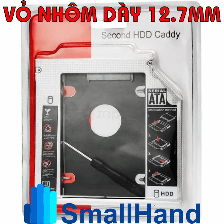 Caddy Bay nhôm 12.7mm - Sata3 cho SSD và HDD 2,5” – Khay ổ cứng thay thế ổ DVD