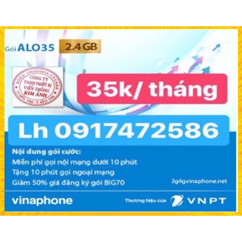 SIM VINA gói Alo35 MIỄN PHÍ TẤT CẢ CUỘC GỌI DƯỚI 10 PHÚT - sim vinaphone Chính Hãng, bảo hành 12 tháng