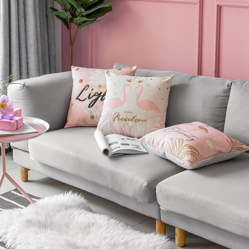 Vỏ gối vuông in họa tiết chim hồng hạc đáng yêu | BigBuy360 - bigbuy360.vn