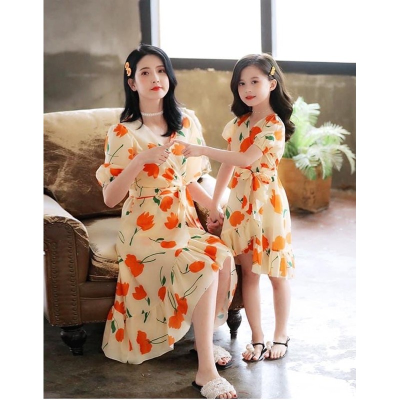 Đầm đôi thiết kế Set Cam Sữa 🍊 Có size Mẹ và Bé
