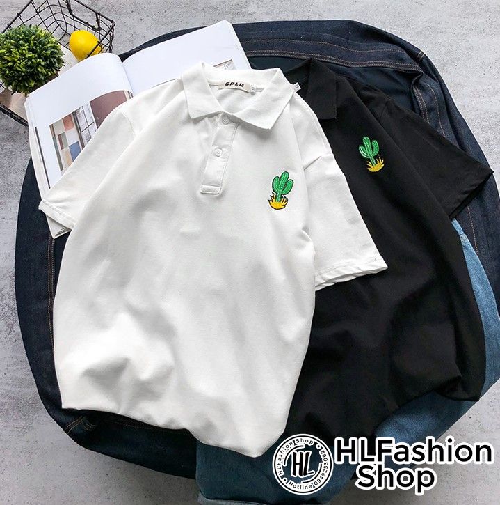 [Mã 11FASHIONSALE1 giảm 10K đơn 50K] Áo polo thun cổ trụ thêu cây xương rồng, áo thun size có cổ HLFashion | WebRaoVat - webraovat.net.vn