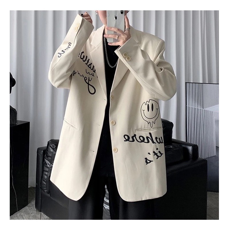 áo khoác blazer vest T-A-N phong cách hàn quốc AV012 from áo rộng hình in màu be