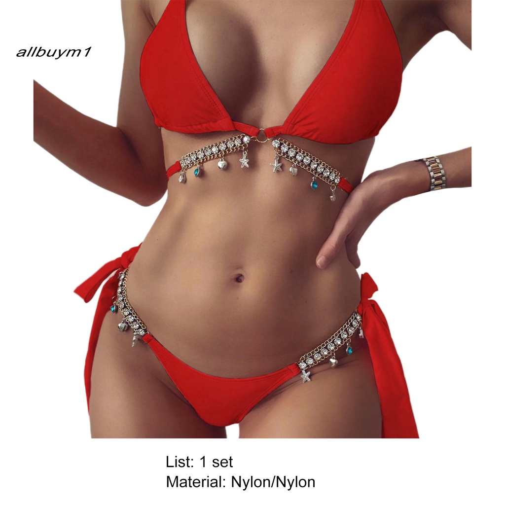 Set đồ bơi bikini có đệm ngực đính đá pha lê nhân tạo cho nữ khi đi bãi biển