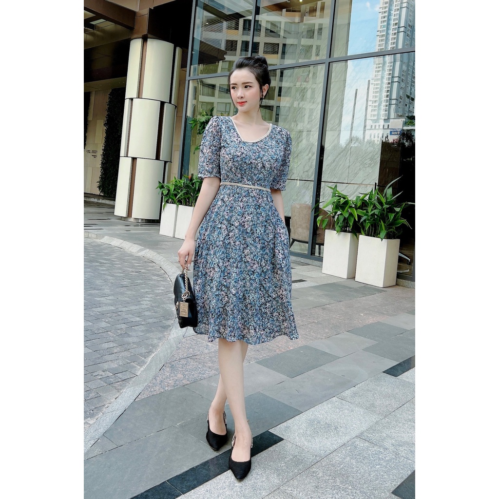 ĐẦM VOAN HOA CỔ LỆCH PHỐI VIỀN– M07