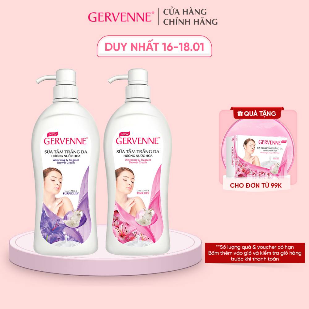 [Mã COSBDAG5 giảm 8% đơn 150k] Combo 2 Sữa tắm trắng da Gervenne Lily 900g/chai (1 Pink, 1 Purple)