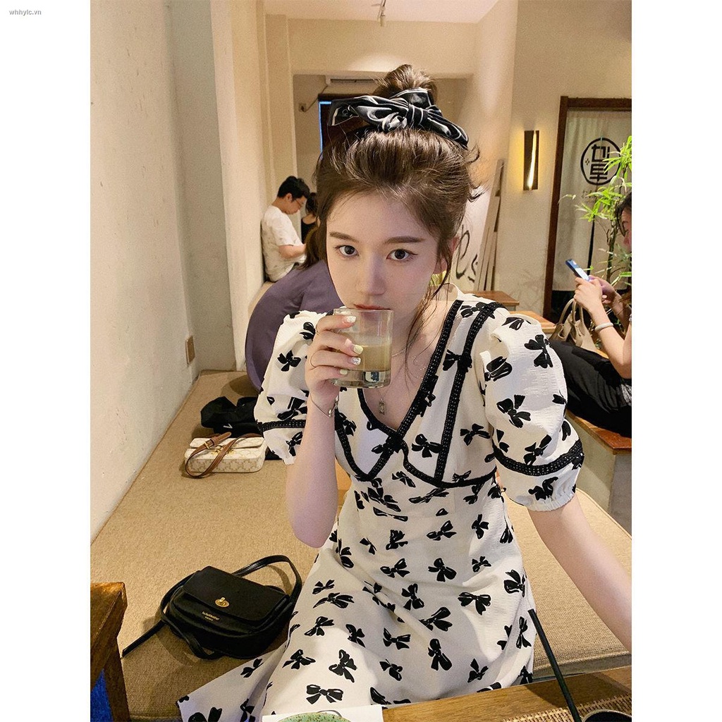 Đầm Tay Phồng In Họa Tiết Bướm Phong Cách Mới Mùa Hè Cho Nữ 2021