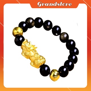 VÒNG ĐEO TAY TỲ HƯU PHONG THỦY MAY MẮN TÀI LỘC GỒM 16 HẠT ĐEN VÀ 2 HẠT VÀNG