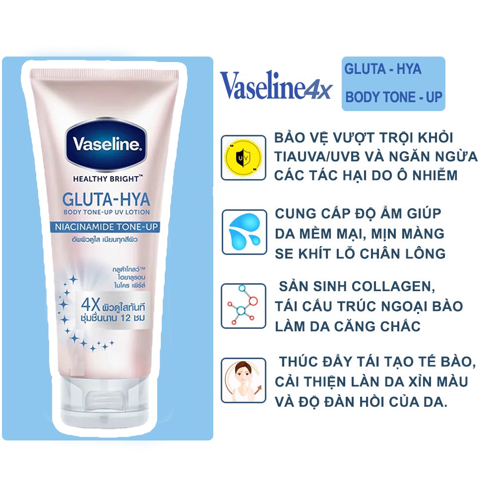 Dưỡng Thể Vaseline 4X Body Tone-Up Thái Lan 300ml (Chống Nắng Trắng Da Tức Thì Vaseline Healthy Bright Gluta-Hya 4X)