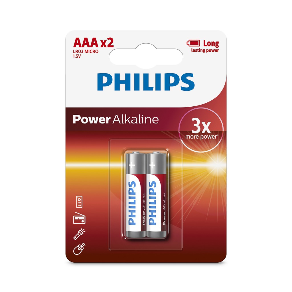 Vỉ 2 viên Pin AAA Alkaline Philips LR03P2B