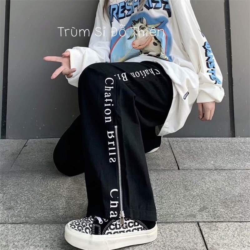 Quần Kaki ống rộng suông Unisex khoá zip phong cách Ulzzang siêu hot 2022