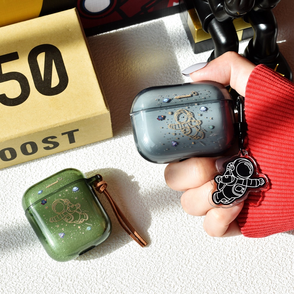 Vỏ Bảo Vệ Hộp Sạc Tai Nghe compatible AirPods 3 Pro compatible AirPods Pro compatible AirPods2 Gen Hình Phi Hành Gia Màu Vàng Trong Mờ 2021