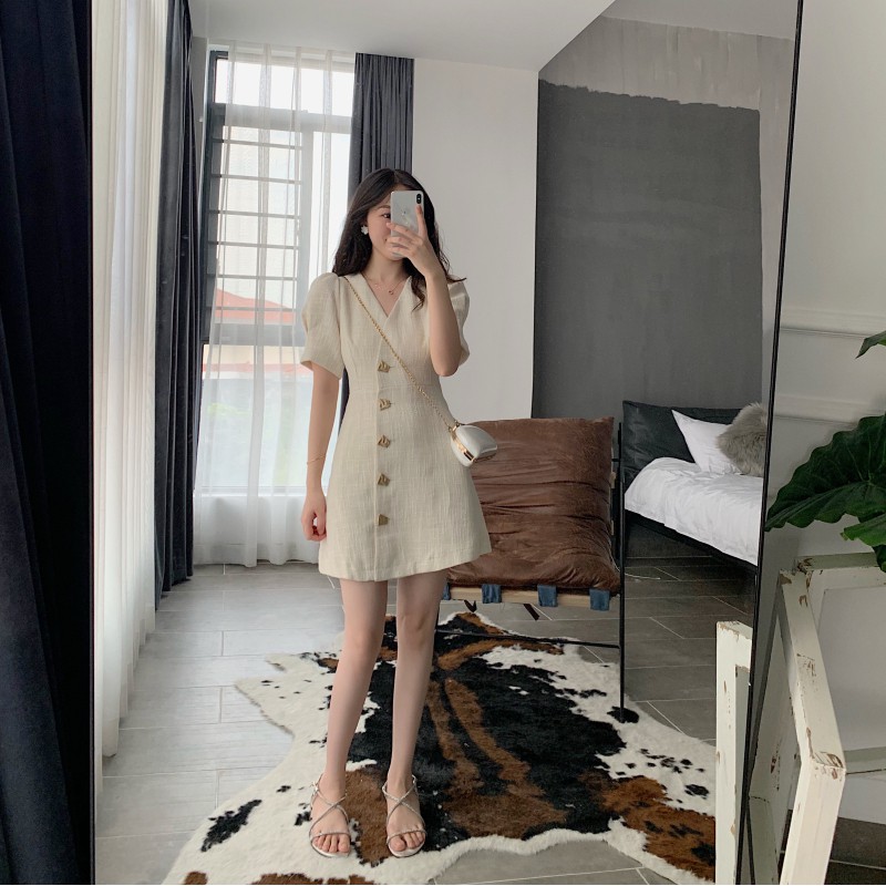 Đầm Nữ Cổ Chữ V Phong Cách Vintage Xinh Xắn | BigBuy360 - bigbuy360.vn