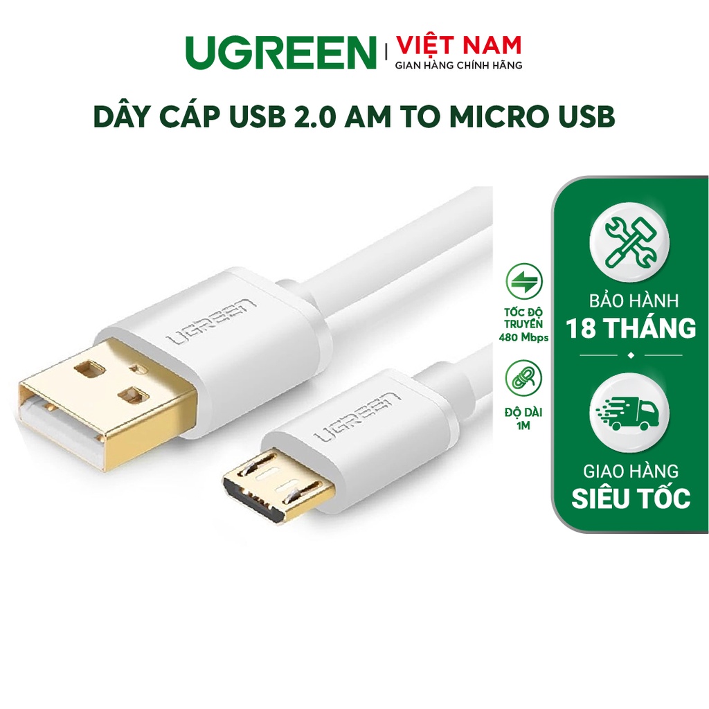 Dây Micro USB 2.0 sang USB 2.0 độ dài từ 0.25-3m UGREEN US125