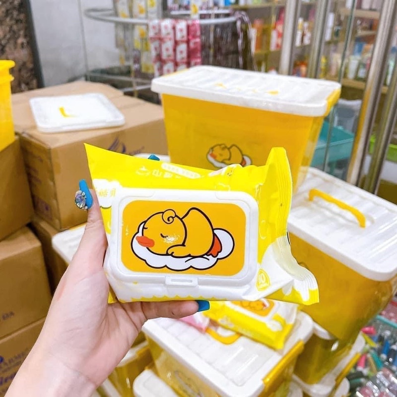 Khăn giấy ướt con vịt vàng 10 bịch tặng kèm thùng siêu hot, Combo 10 bịch khăn giấy ướt con vịt vàng