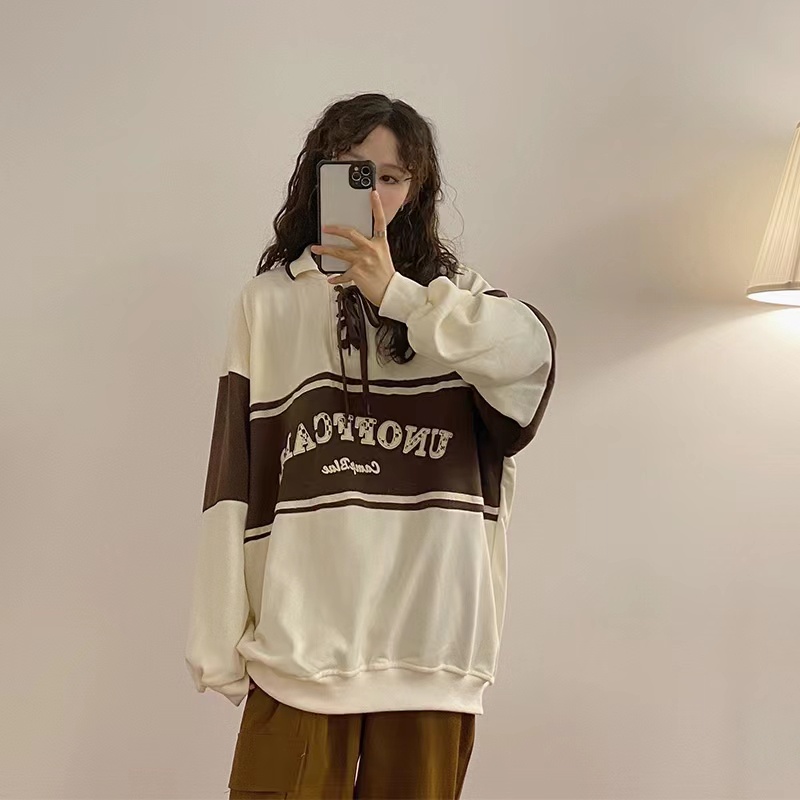 ZHELIHANGFEI Áo Sweater Tay Dài Cổ POLO Buộc Dây Kiểu Retro Nhật Bản Dễ Phối Đồ