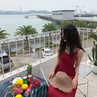 Váy maxi dáng xoè xẻ tà đan dây chéo