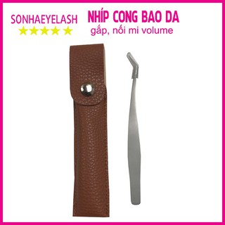 Nhíp cong 45 độ, nhíp cong bao da dùng để tạo fan và nối mi volume được làm từ thép không gỉ