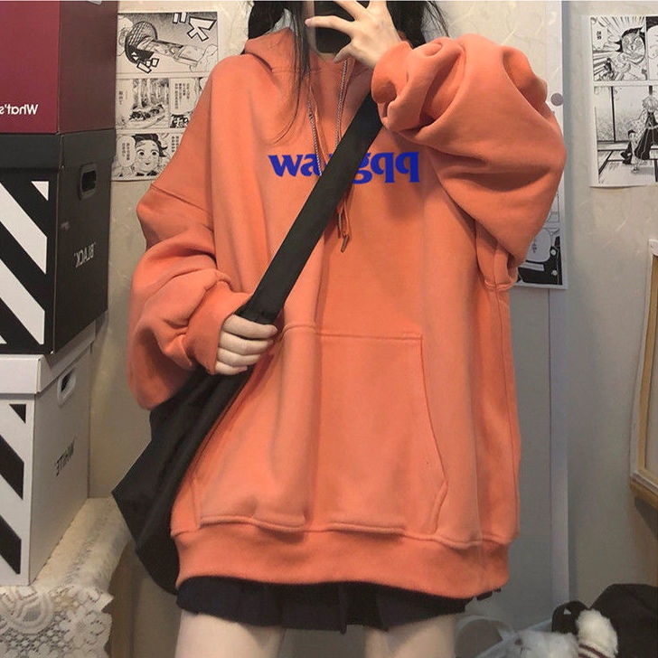 Áo Hoodie Dáng Rộng In Chữ Phong Cách Hàn Quốc Thời Trang Mùa Đông Cho Nữ