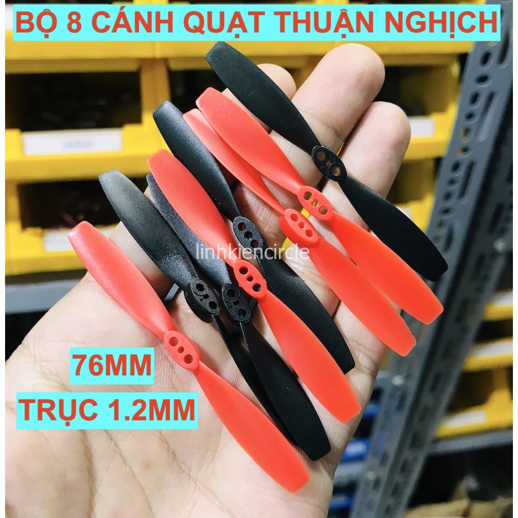 Bộ 8 cánh quạt máy bay mini 4 thuận 4 nghịch đen đỏ 76mm trục 1.2mm phù hợp motor 1020 - KG0002