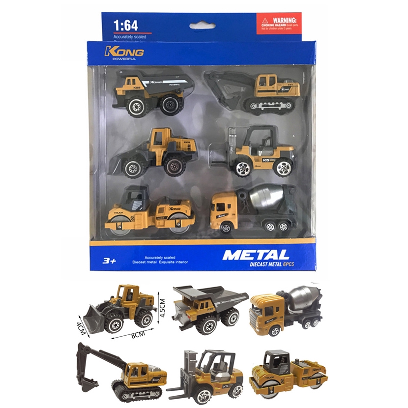 Bộ đồ chơi mô hình xe tải xe múc kim loại 6 trong 1 tỷ lệ 1:64 đẹp mắt