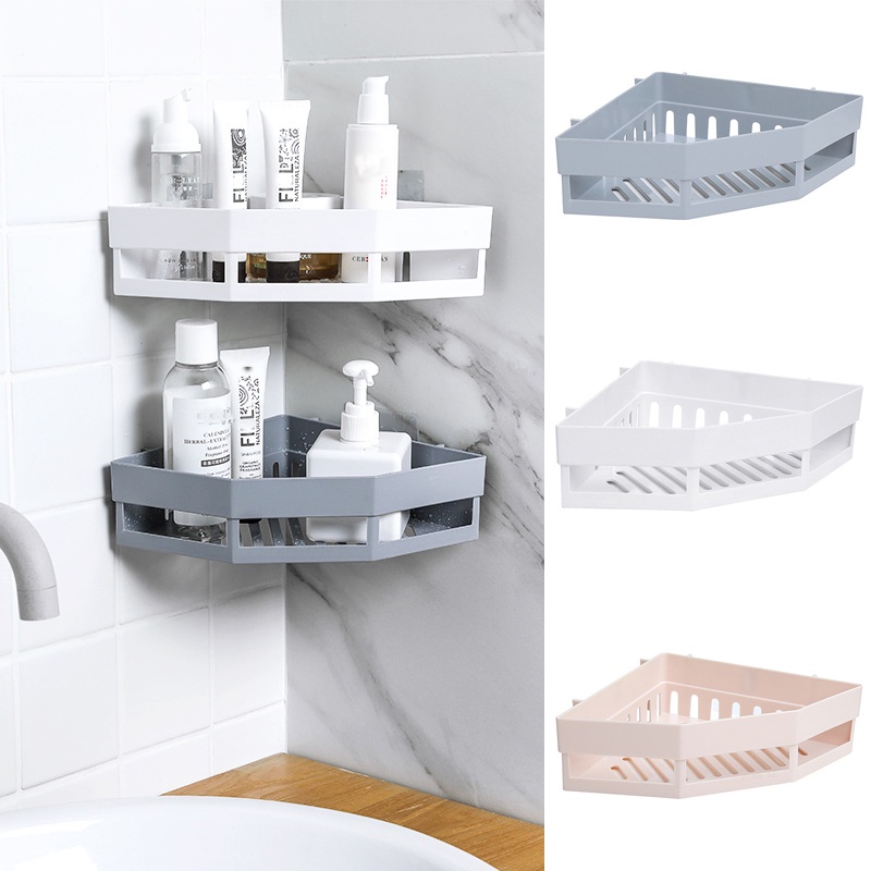 1 Kệ Đựng Đồ Gắn Góc Tường Không Đục Lỗ Sắp Xếp Gọn Gàng Cho Nhà Bếp Nhà Tắm