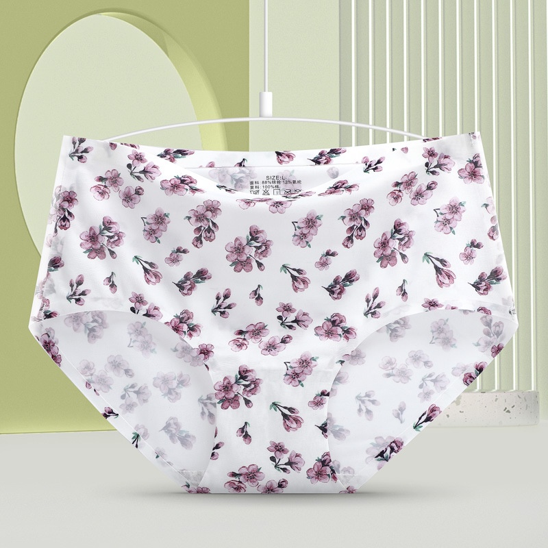 Quần Lót Lụa Lạnh Không Đường May Lưng Vừa Size Lớn In Họa Tiết Phong Cách Mới Dành Cho Nữ Sinh