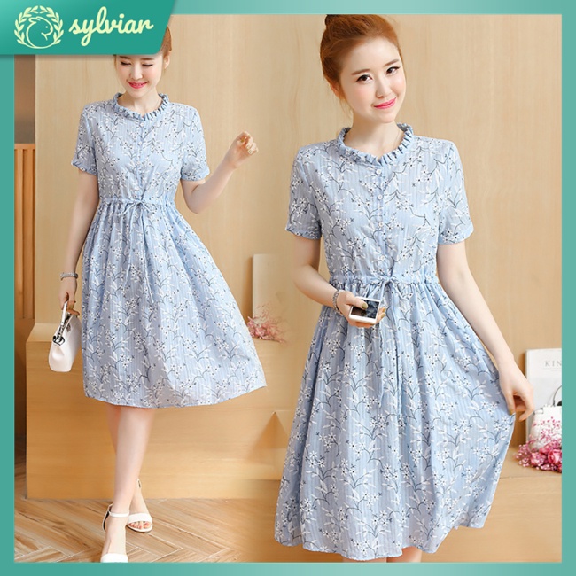 [sylviar] Đầm Bầu Dáng Rộng Dài Vừa Mềm Mại Thoáng Khí Họa Tiết Hoa Nhỏ Giản Dị