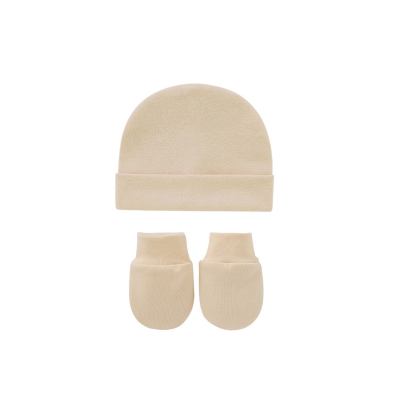 Haha Bộ Khăn Quấn Đầu + Đôi Găng Tay Cotton Mềm Mại Màu Trơn Không Trầy Xước Thoải Mái Cho Bé Sơ Sinh