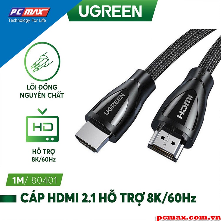 Cáp HDMI 2.1 hỗ trợ 8K truyền âm thanh hình ảnh 1M 2m 3m 5m Ugreen 80401 80402 80403 80404 80405 - Hàng chính hãng